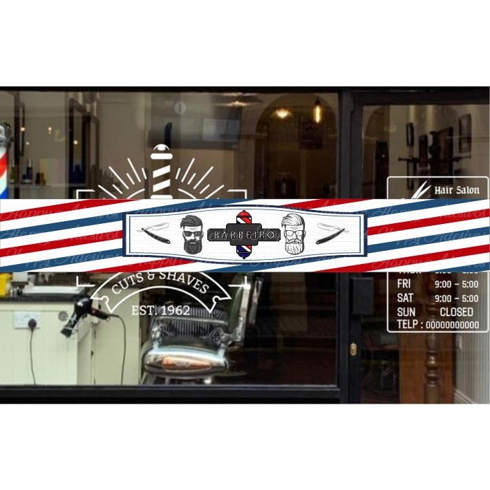 Faixa Adesiva Porta de Vidro Barbearia salão de Beleza kit Decorativo Vitrines