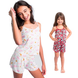 2 Conjuntos Infantil Baby Doll Short Doll Estampado Sem Bojo Pijama Feminina Criança Menina Premium em Oferta na Shopee