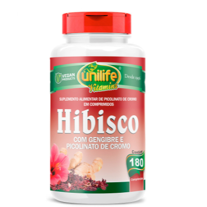 Hibisco Gengibre e Picolinato Cromo 500mg Unilife 180COMP