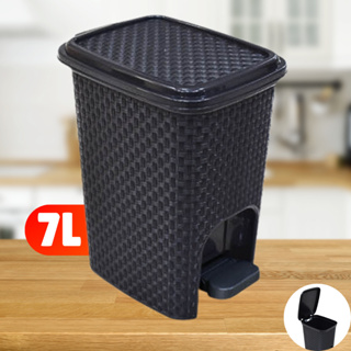 Lixeira 7 Litros Cesto de Lixo Com Tampa Pedal Para Cozinha Banheiro Escritório Rattan Reforçada Plástico Preta em Oferta na Shopee