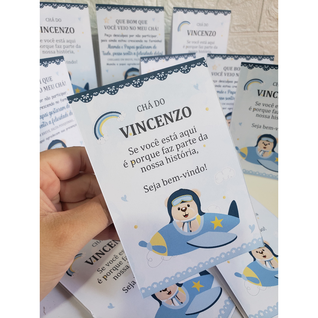 Kit Centro de mesa agradecimento personalizado para festas, enfeite de mesa para Chá de bebê, aniversario infantil, Chá fraldas tema Ursinho aviador – Azul