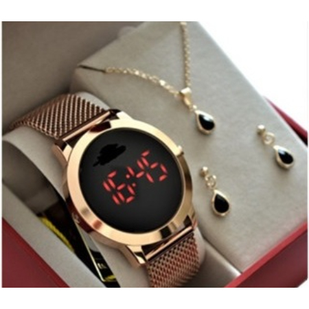 Relogio Feminino Digital Rose Magnetica C/ Brinco e corrente 3242 em Oferta na Shopee