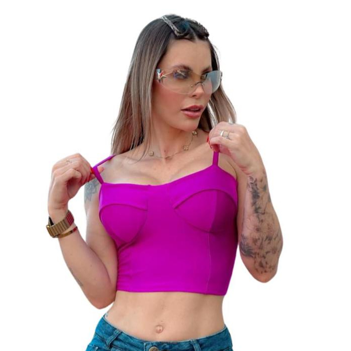 CropTop suplex com Bojo Cropped Feminino Retrô Moda Blogueira Moda Gringa Verão Branco Promoção