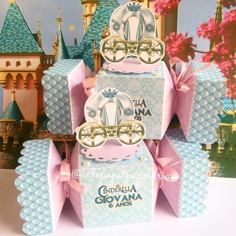Kit Festa Caixinha Personalizada Lembrancinha 10 unidades Princesa Cinderela