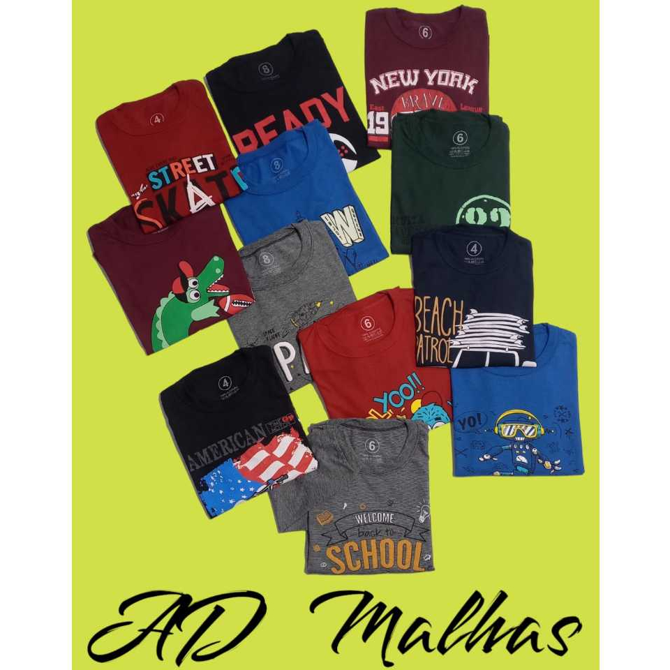 Kit 05 Camiseta Infantil Menino Manga Longa Inverno Cores e Estampas Sortidas 04 ao 08 100% Algodão em Oferta na Shopee