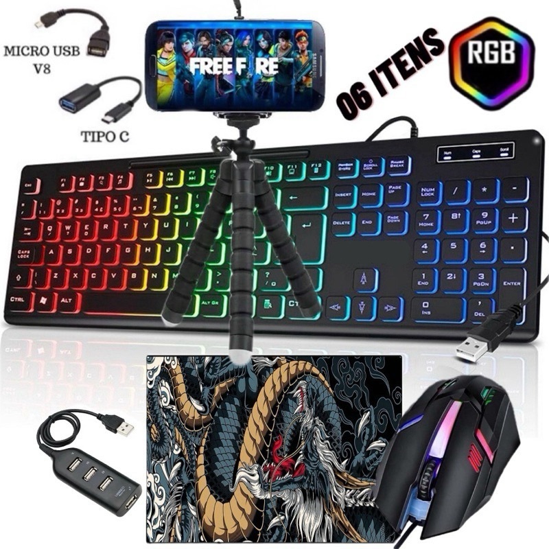 KIT Teclado Multimidia RGB Game Completo
