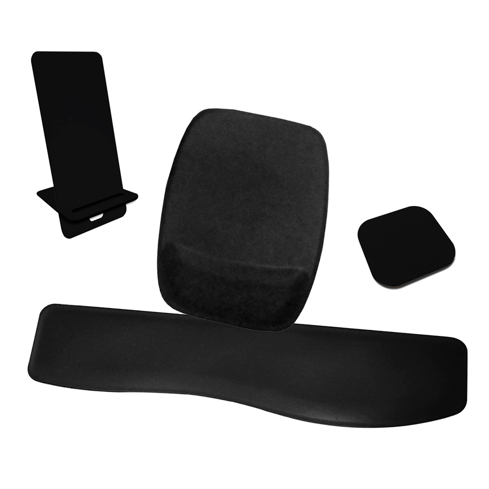 Kit Mousepad Apoio De Teclado Completo 4 Itens Preto Básico Home Office