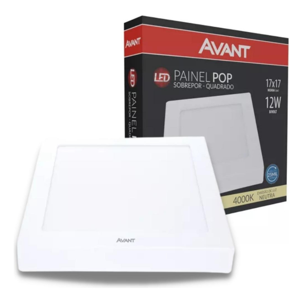 Painel Led Sobrepor Quadrado 12w 4000k Branco Neutro Bivolt Avant - Home & Living