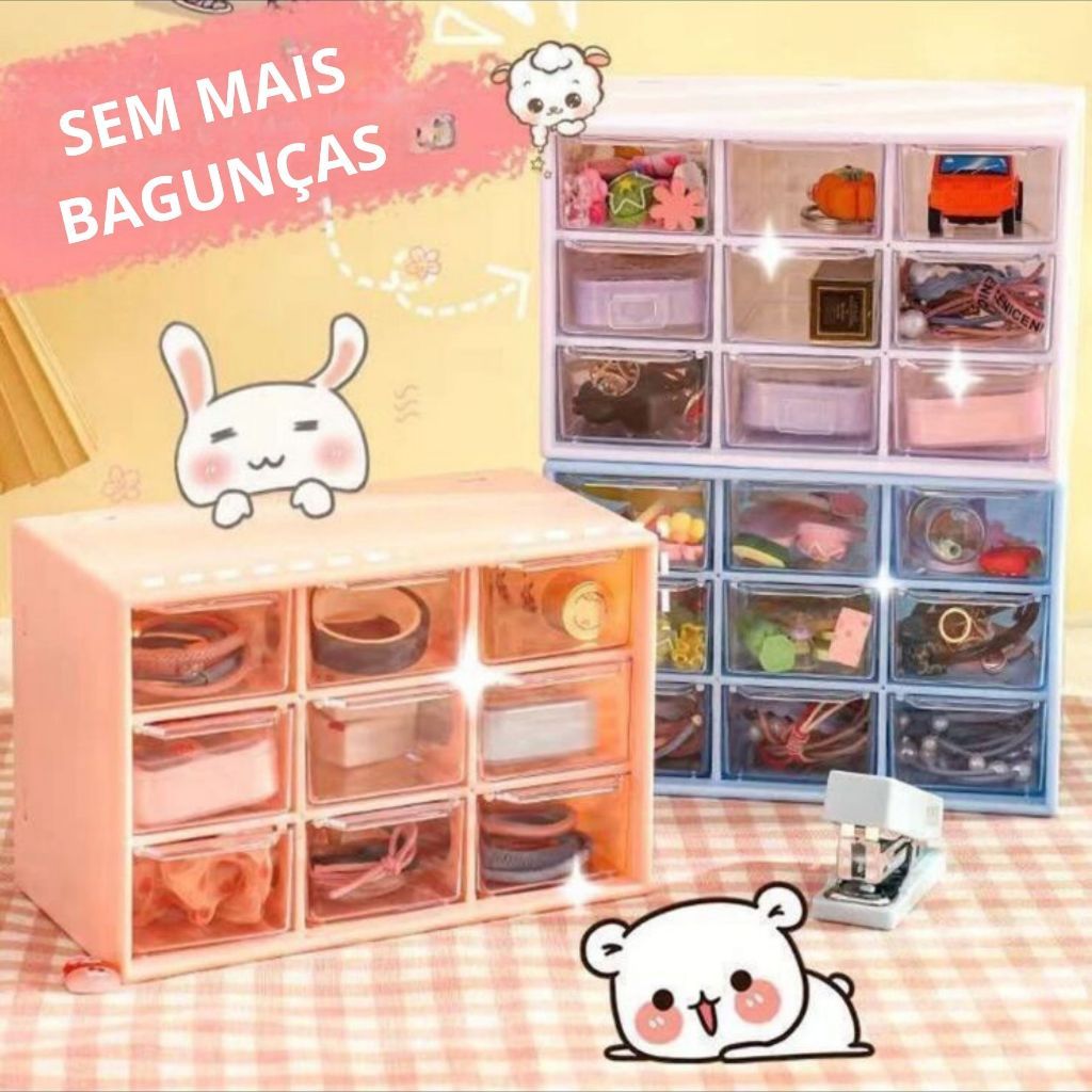 Mini Gaveteiro 9 Gavetas Organizador Transparente Para Joias/Papelaria/Maquiagem Multiuso