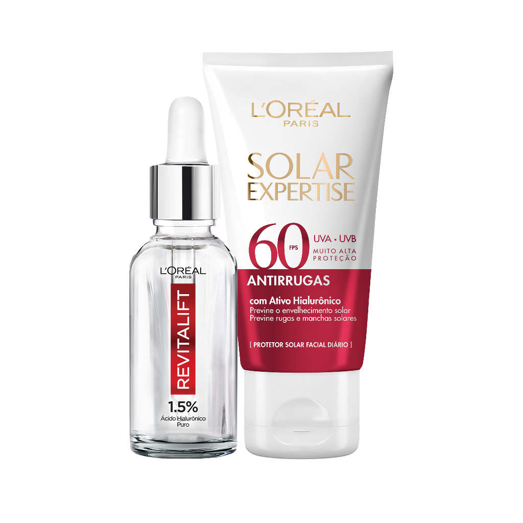 Kit L'Oréal Paris Hialurônico - Sérum Preenchedor Anti-idade + Protetor Solar Facial Antirrugas