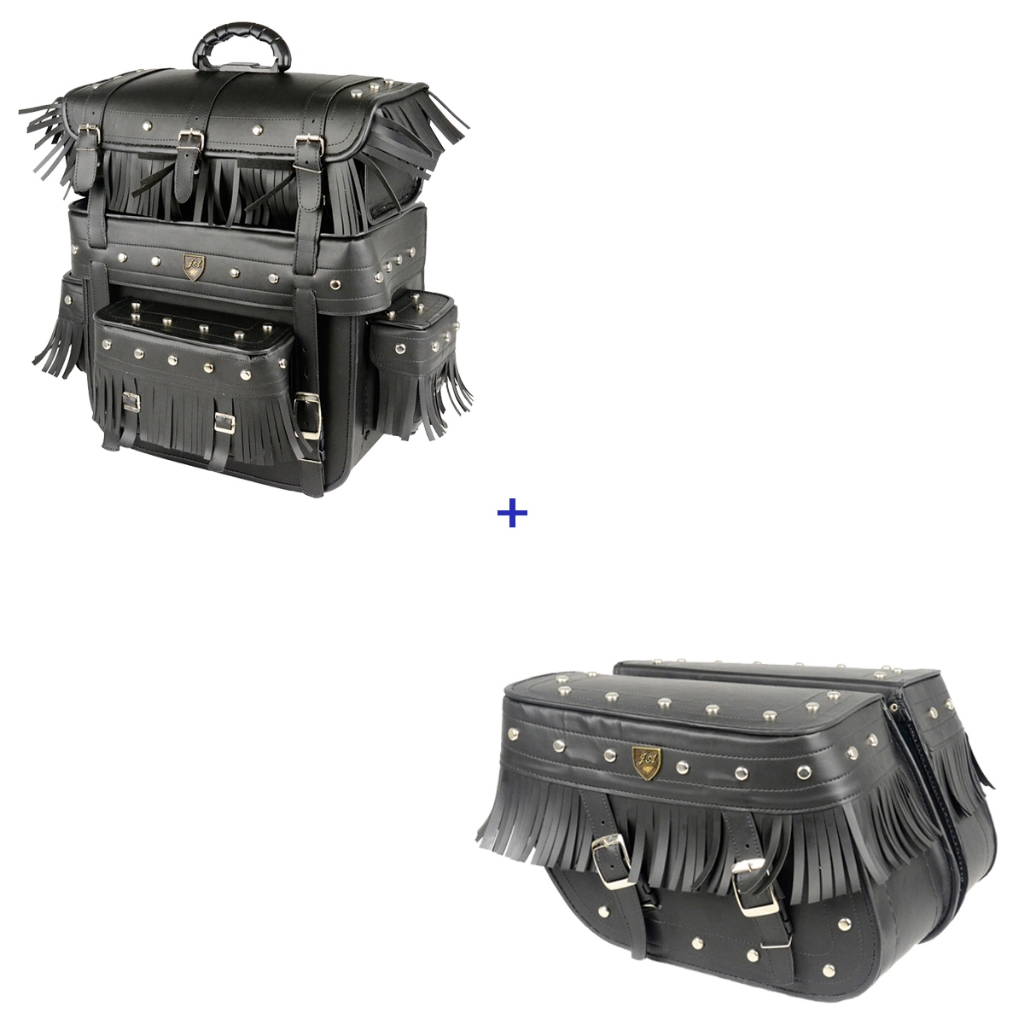kit de alforge 32 litros com cravo franjas e bolsa traseira 60 litros com cravo franjas para motos acima de 100cc e 1200 cc