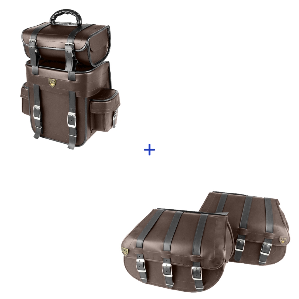 kit de alforge 25 litros com lisa marron com bolsa traseira 25 litros marron para motos acima de 50 cvv ate 120 cvv