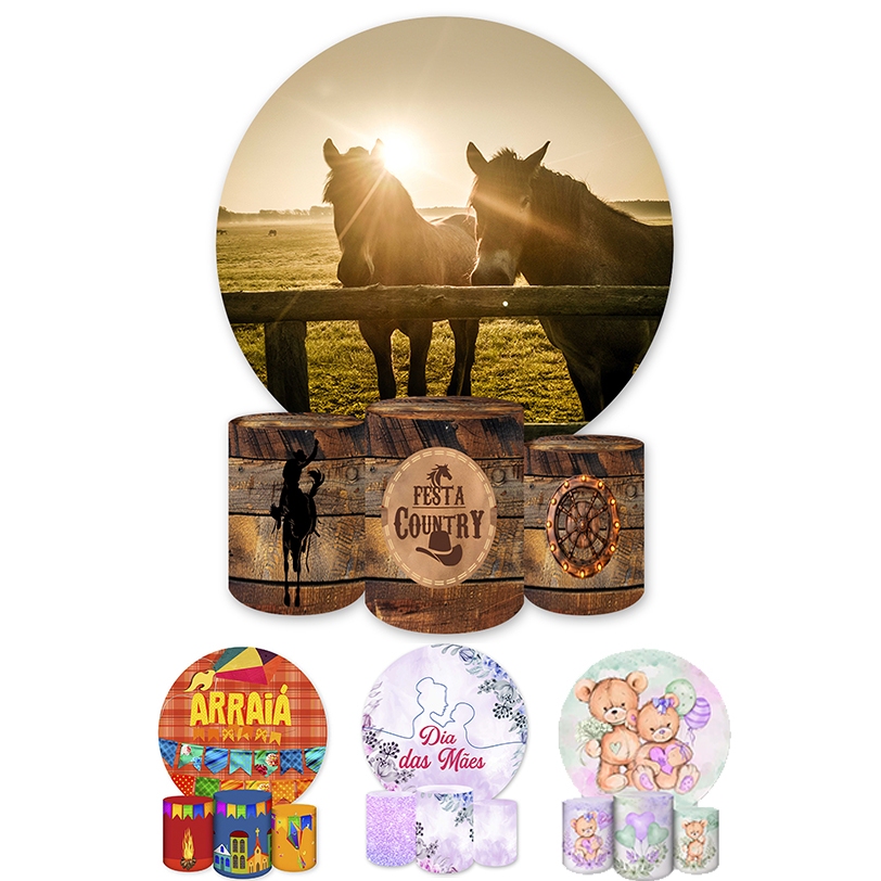 Kit Painel Redondo 1,5 X 1,5 E Capas Cilindros Festas