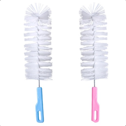 Escova Lava Mamadeira Cerdas Macias Resistente Azul Rosa