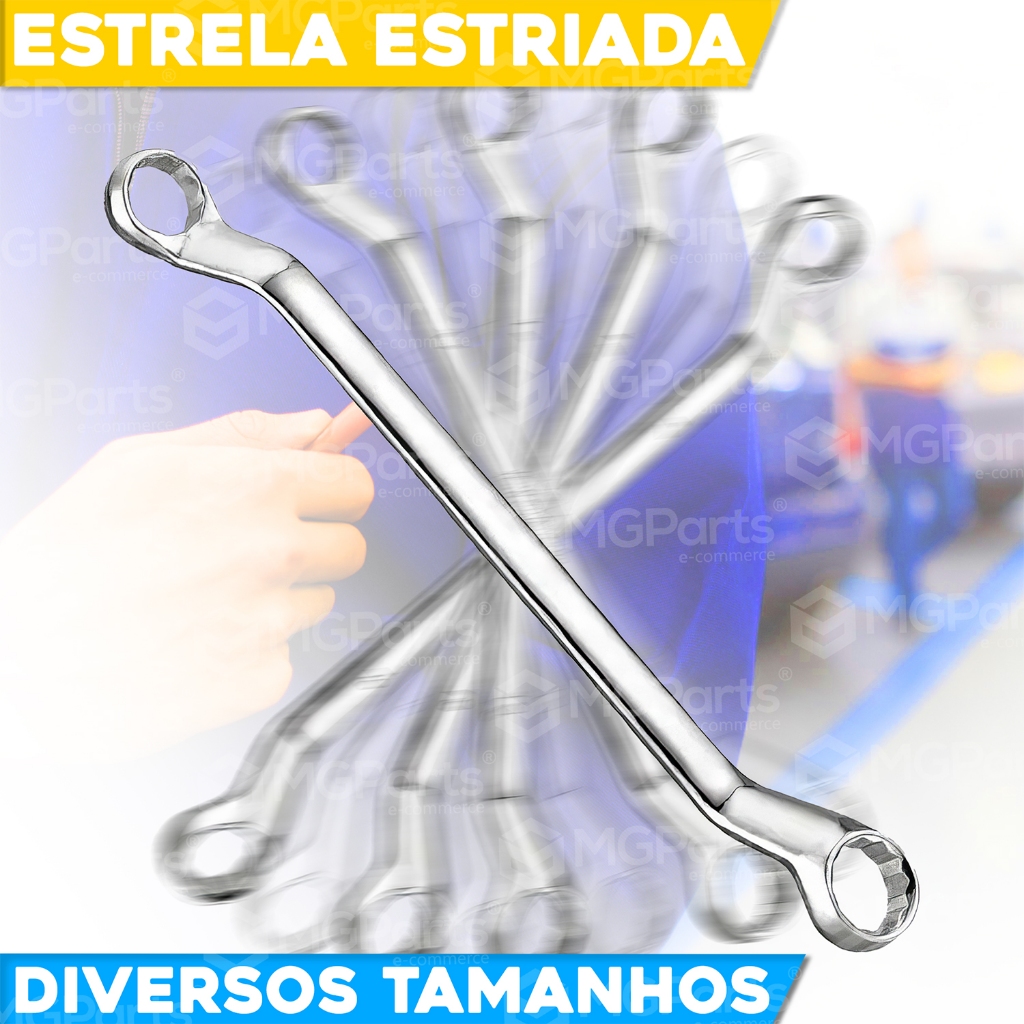 Chave Estrela Profissional Cromo-Vanádio Diversos Tamanhos 8 a 19mm Boca Estriadas Combinada Cromada