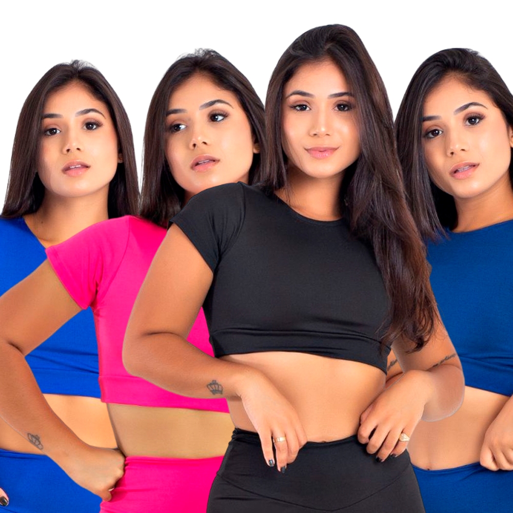 Kit 4Top Cropedd Fitness Manga Moda Feminina Academia Saúde Treino Blogueira Conforto | 901 em Oferta na Shopee