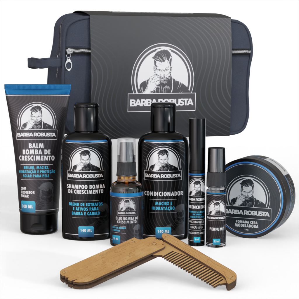 Kit completo barba robusta com preenchedor e necessaire