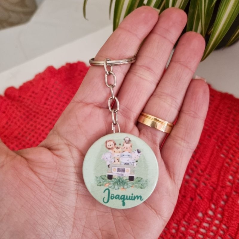 kit Lembrancinha Maternidade Safari Chaveiro Personalizado com Nome Aniversário Nascimento do bebê