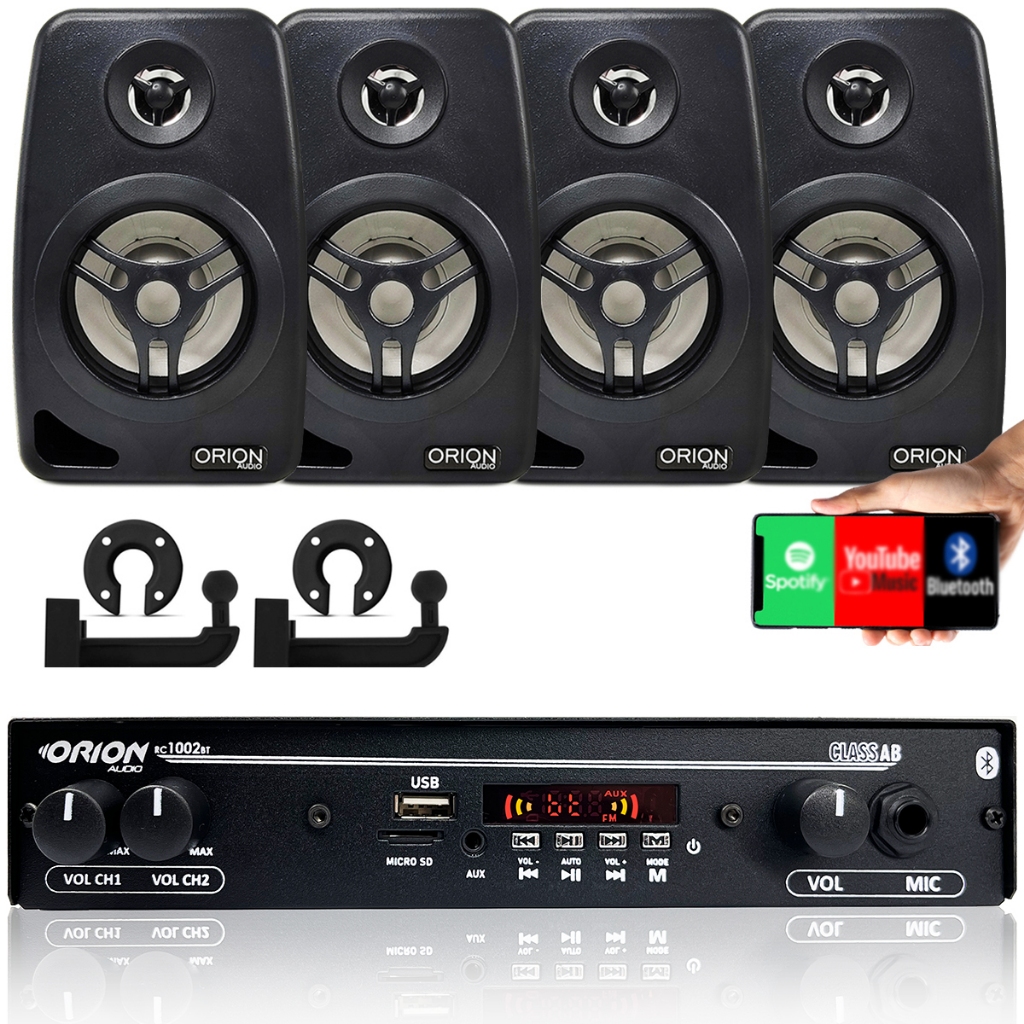 Kit Som Ambiente 1002 Bt Control + 4 Caixas Parede Preta 55w
