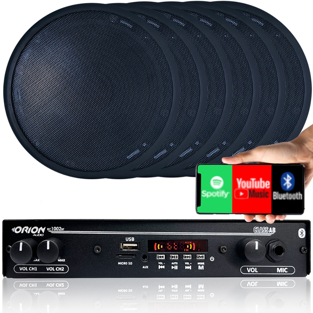 Kit Som Ambient Receiver Bt 1002 + 6 Arandelas Teto Gessopreta