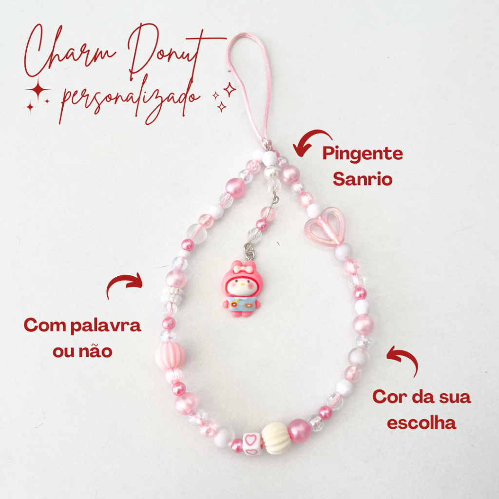 Phone Charm Donut personalizado pingente Sanrio Phone Strap em Oferta na Shopee