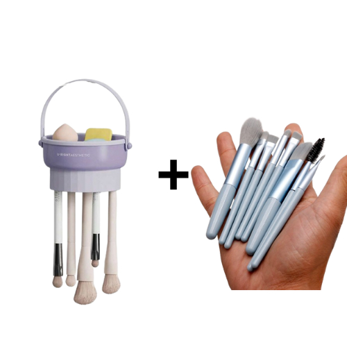 Kit 1 Tigela limpadora de pinceis maquiagem+ Kit pincéis com 8 unidades/kit maquiagem
