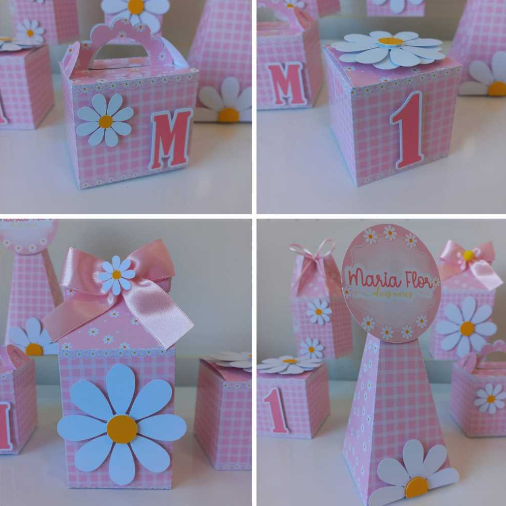 Kit Festa Personalizados no Tema Margaridas, florzinha: Caixas Temáticas e Lembrancinhas para Aniversário Infantil