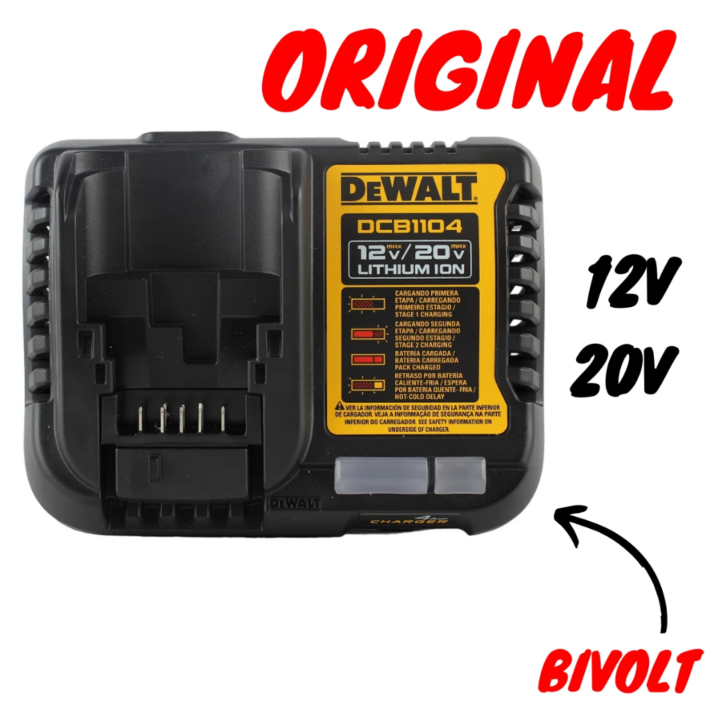 Carregador Bateria 12v 20v Dcb1104 Bivolt Original Dewalt