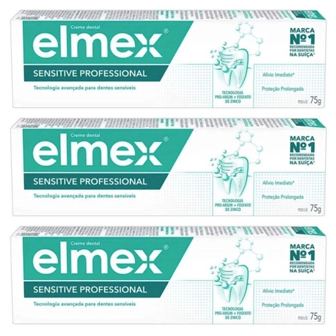 kit 03 unidades Elmex Creme Dental Sensitive Professional 75g cada em Oferta na Shopee