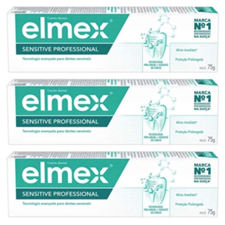 kit 03 unidades Elmex Creme Dental Sensitive Professional 75g cada em Oferta na Shopee