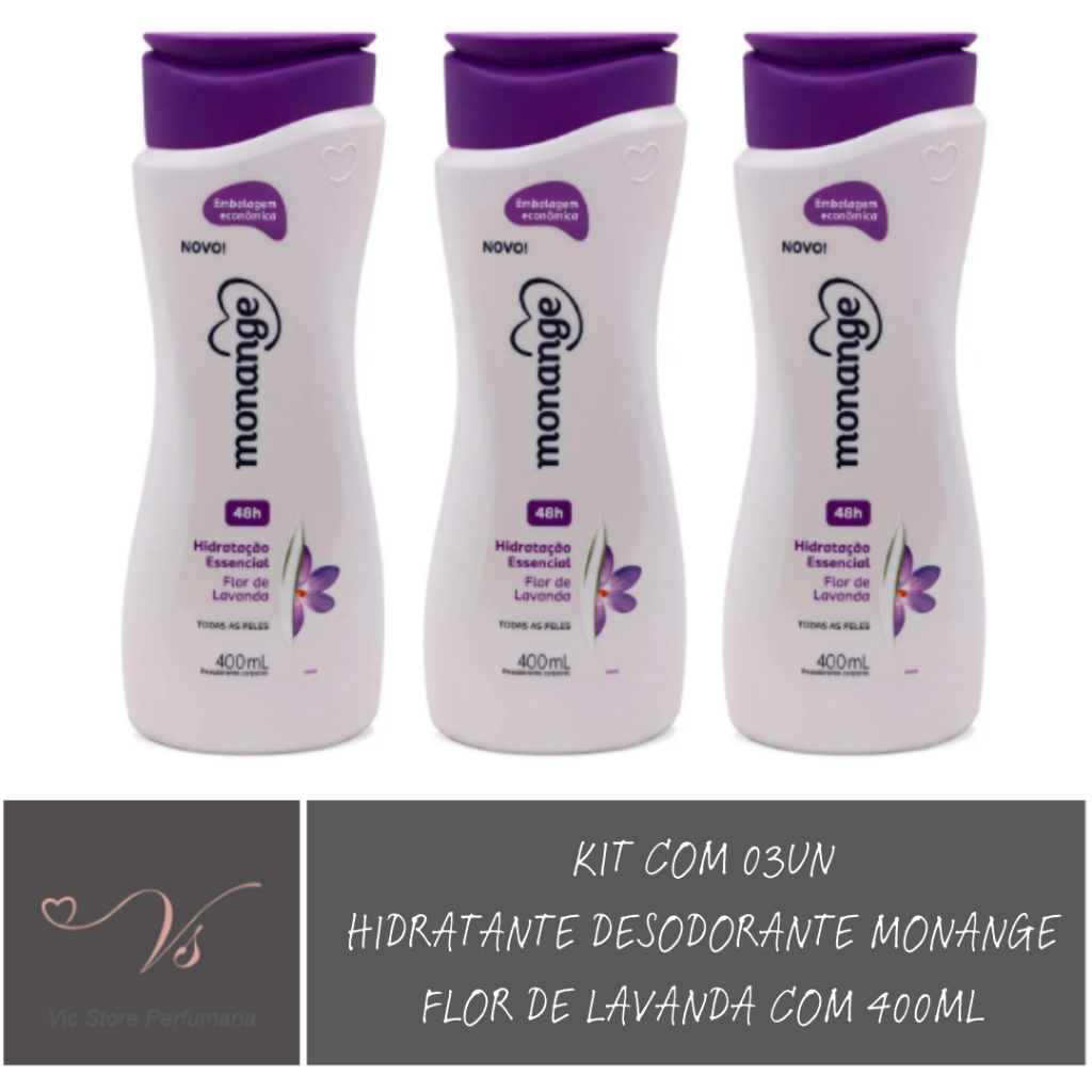 Kit com 03un Hidratante Desodorante Monange Flor de Lavanda com 400ml em Oferta na Shopee