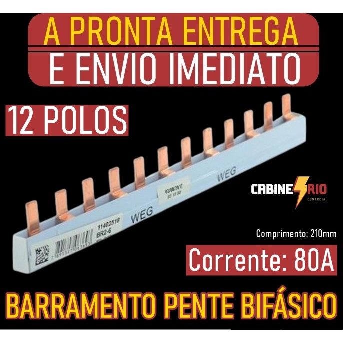 Barramento Pente Bifásico 12 Polos 80a Weg Br2-6