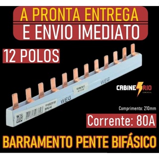 Barramento Pente Bifásico 12 Polos 80a Weg Br2-6 em Oferta na Shopee