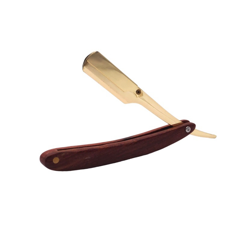 Navalhete Navalha De Barbear com Cabo De Madeira Com Lâmina De Metal Dourado Cromado Para Barbeiro