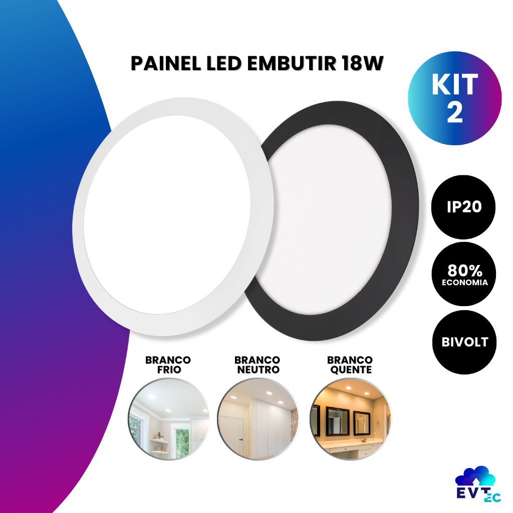 Kit 2 Painel Plafon Led 18w Embutir Redondo Bivolt em Oferta na Shopee