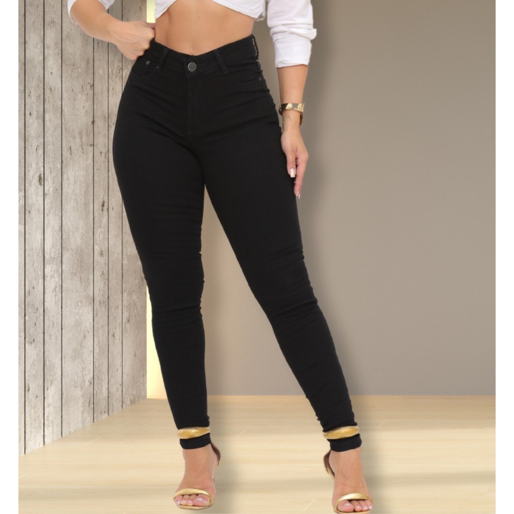 Calça Jeans Preta Skinny Com Lycra Cintura Alta Corte Do Jeans Empina Confortável Moda Feminina. em Oferta na Shopee