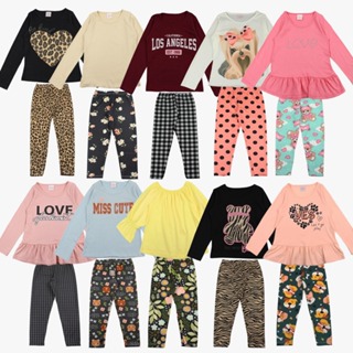 Kit 8 Peças Infantil Menina Meia Estação Legging Flanelada+Blusa Algodão Confortável Sortida Tam2-12 em Oferta na Shopee