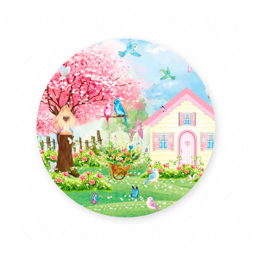 Produto Painel Redondo Sublimado Decoração Veste Fácil c/ Elástico Tema Jardim em Oferta na Shopee