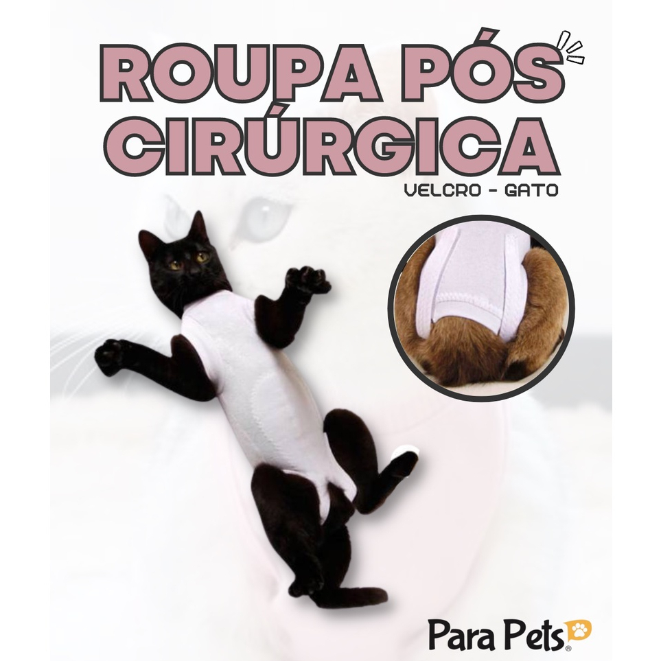 Roupa Pos Cirurgica Com Velcro Gato Castração Cat