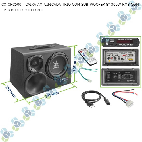 CAIXA AMPLIFICADA TRIO COM SUB-WOOFER 8" 300W RMS COM USB BLUETOOTH FONTE