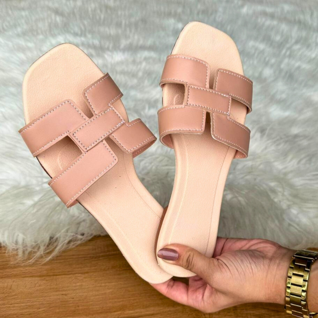 Sandalia Rasteira Feminina casual Confortável Calce Fácil Moda H Verão