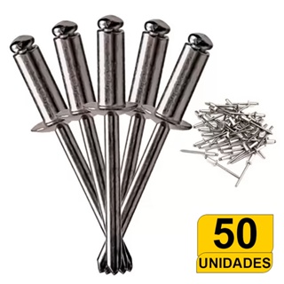 Rebite Pop Repuxo Alumínio 50 Peças Várias Medidas Para Fixação Plásticos Vidros Madeira Metais em Oferta na Shopee