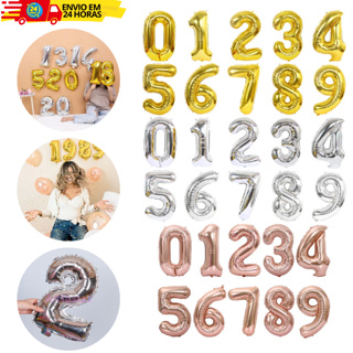Balão Número Metalizado 45cm Rose Gold Dourado Prata Para Aniversário Festas Decorações em Oferta na Shopee