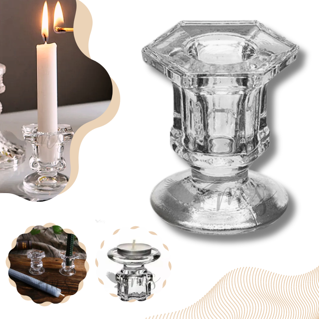 Castiçal De Vidro Sextavado Porta Vela Enfeite Enfeite