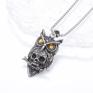 Colar de Metal Pingente Coruja e Caveira Bijuteria - Estilo Vintage Gótico Corrente de Metal em Oferta na Shopee