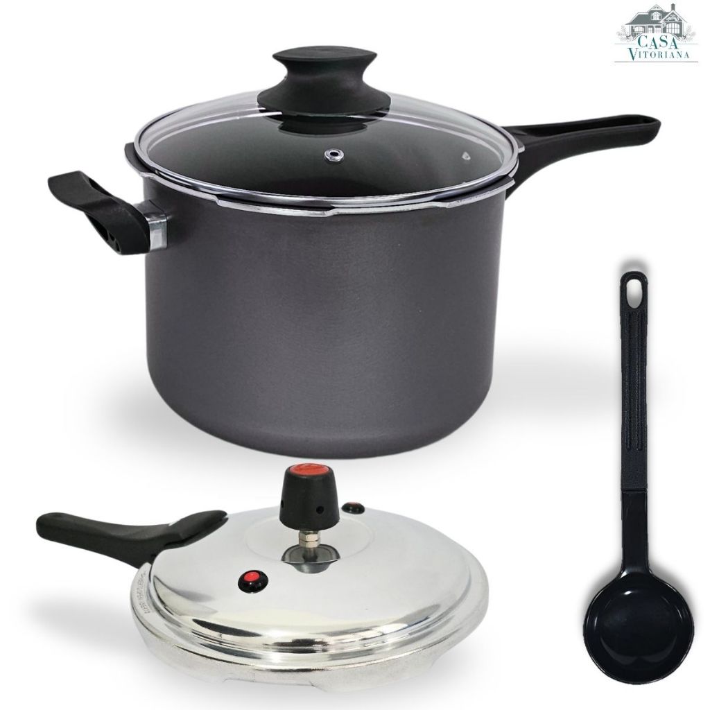 Panela de Pressão Fechamento Externo 4,5L Com Tampa de Vidro e Antiaderente Teflon Cor Preto Grafite em Oferta na Shopee