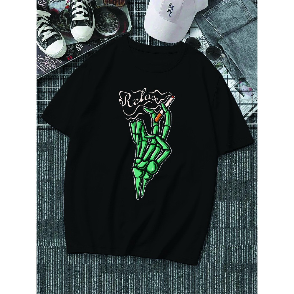 Blusa Camisa Camiseta Descolada Algodão Unissex Teen Relax Hand Esqueleto Tecido 100%