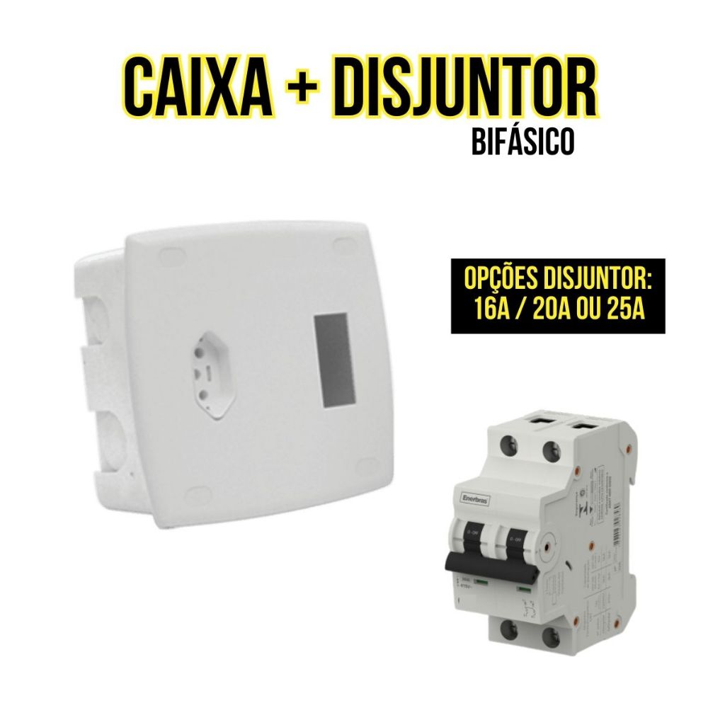 Caixa Para Ar Condicionado Com Tomada de 20a Kit Com Disjuntor Din Bipolar Enerbras 16a 20a ou 25a