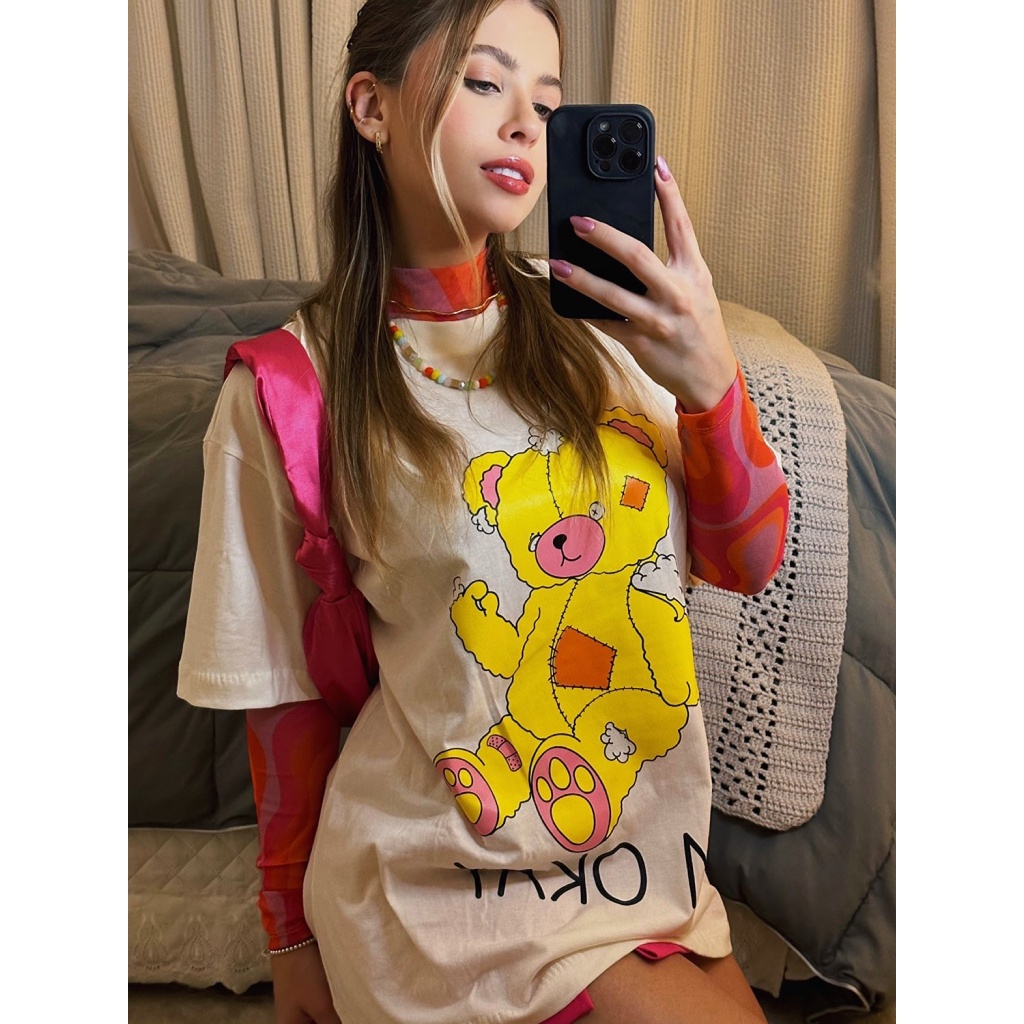 Camiseta Feminina Im Okay  Urso Exclusiva Amálias Concept Algodão