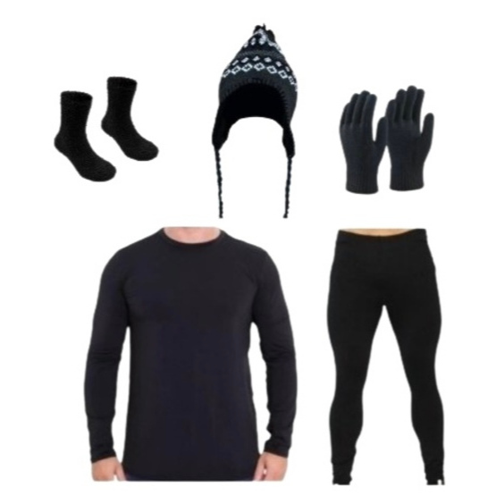 Roupa Térmica Blusa Calça luva meia touca Inverno forro peluciado segunda pele neve frio intenso conjunto preto agasalho confortável feminino masculino camisa longa calsa